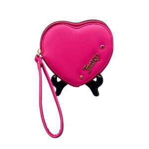 Juicy Couture Pink Heart-Shaped Wristlet Coin Purse Wallet in Raspberry Tart Y2K